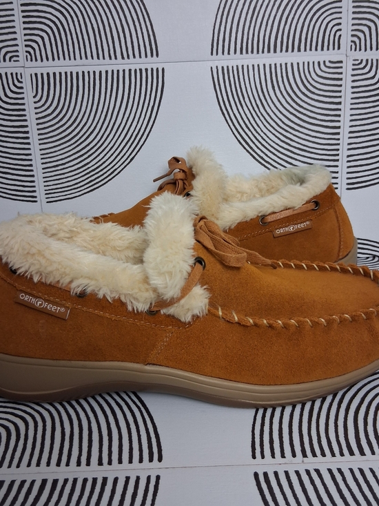 Orthofeet Shoes - Orthofeet Womens 10 Wide Brown Faux Fur Lined Comfort Slip On Moccasin Slippers